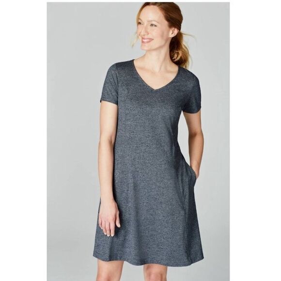 J. Jill Gray A-line Mini Dress with V-neck and Short Sleeves for Casual Work - Picture 1 of 9